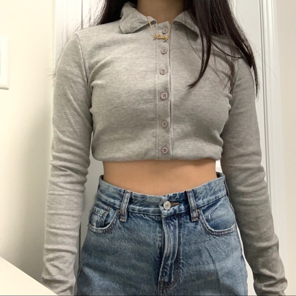 grey button up collar - Picture 2 of 3